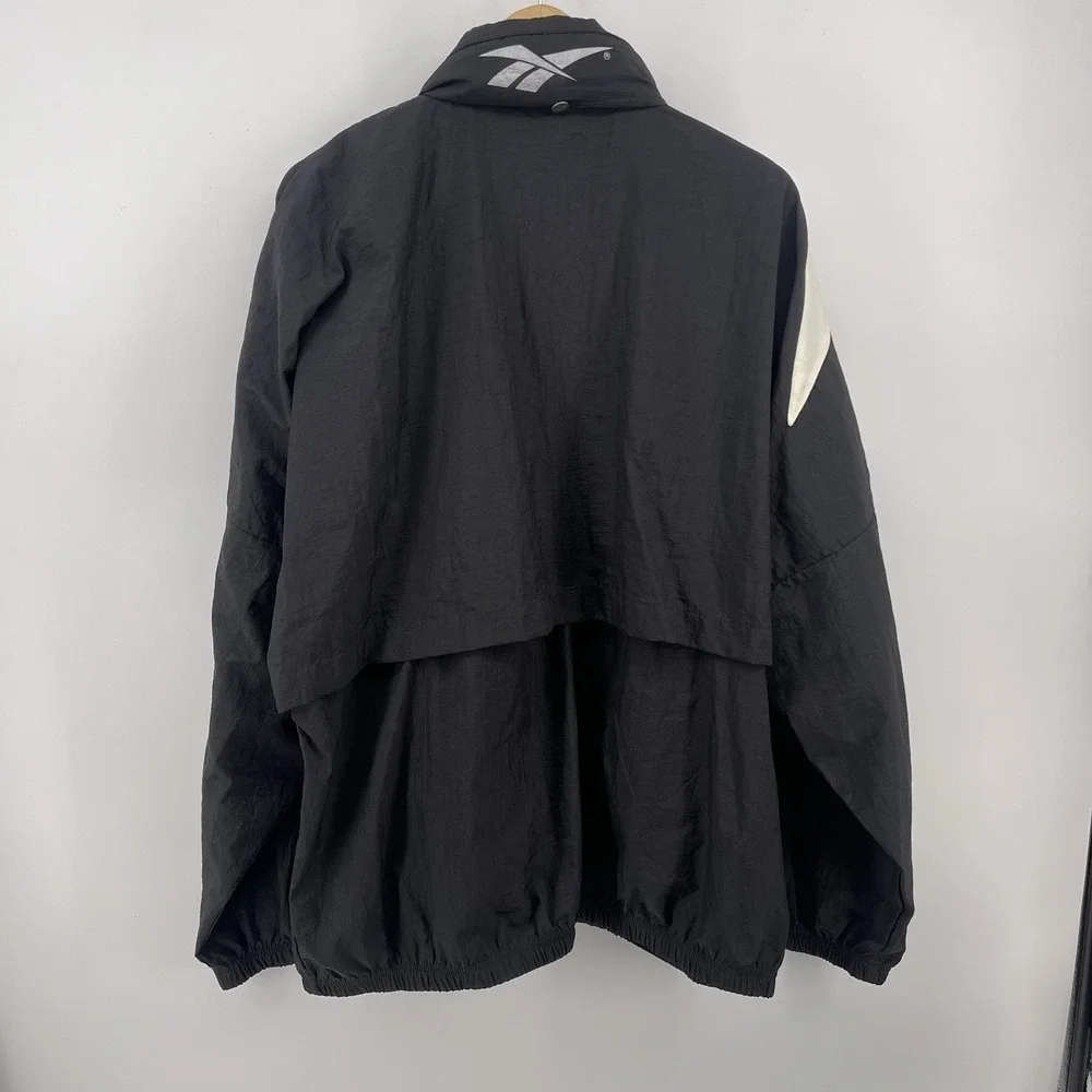 Vintage Reebok Big Logo Black Nylon Full Zip 90s Windbreaker Jacket Mens XL